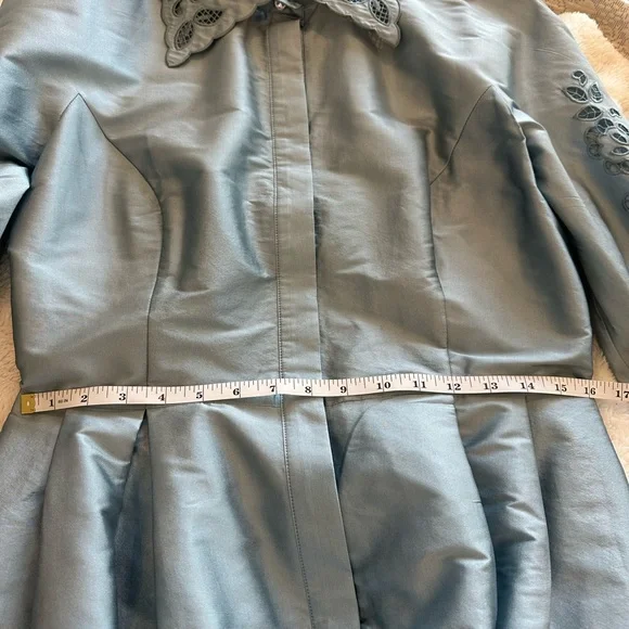 Rickie Freeman/Teri John Taffeta Shirtdress Gown With Eyelet Sleeve And Collar - Picture 8 of 9